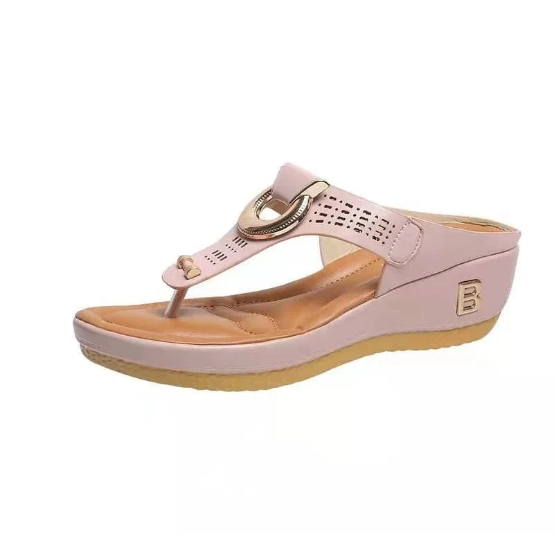 35 / Pink Factory wholesale trendy outdoor anti-slip women heeled platform chunky wedge heel sandals women sandals 2023