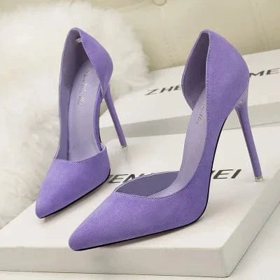 35 / Purple Fashionable and simple stiletto high-heeled suede shallow mouth pointed side sexy hollow women's single shoes