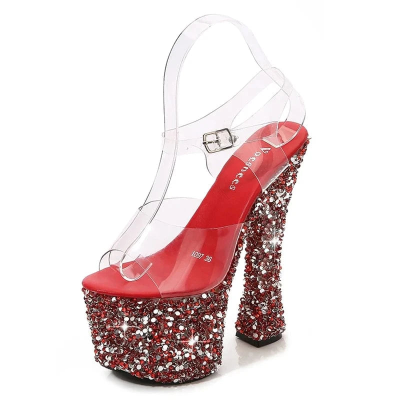 35 / Red Hot selling sandal women fashionable glitter women platform high heel shoes stripper pole dancing sexy ladies heeled sandals