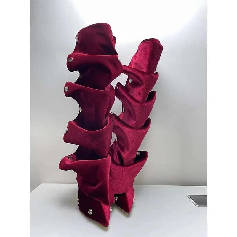 35 / Red New Color Pointed Toe Buckle Stiletto Removable Boots Transformer Over The Knee Boots Thigh High Women Designer Boots