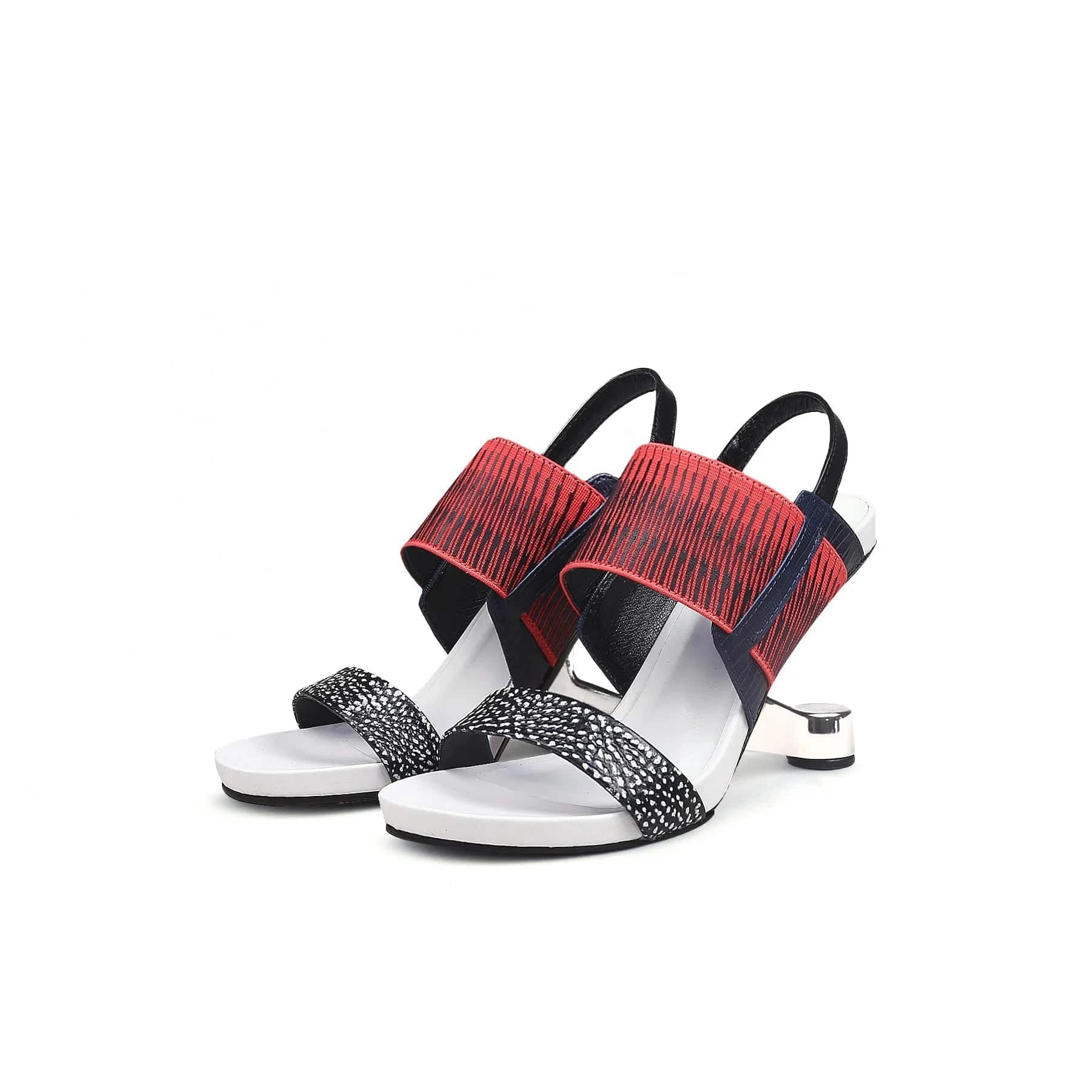 35 / Red Women Casual Sandals Fashion Color Patchwork T-strap Shoes Hollow Out Ankle Strap High Heel Sandals For Ladies Outdoor Sandalias