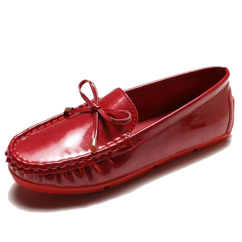 35 / Red Women's Anti-skid Soft Soled Patent Leather Flat Shoes Ladies Casual Round Head Bow Flat Shoes