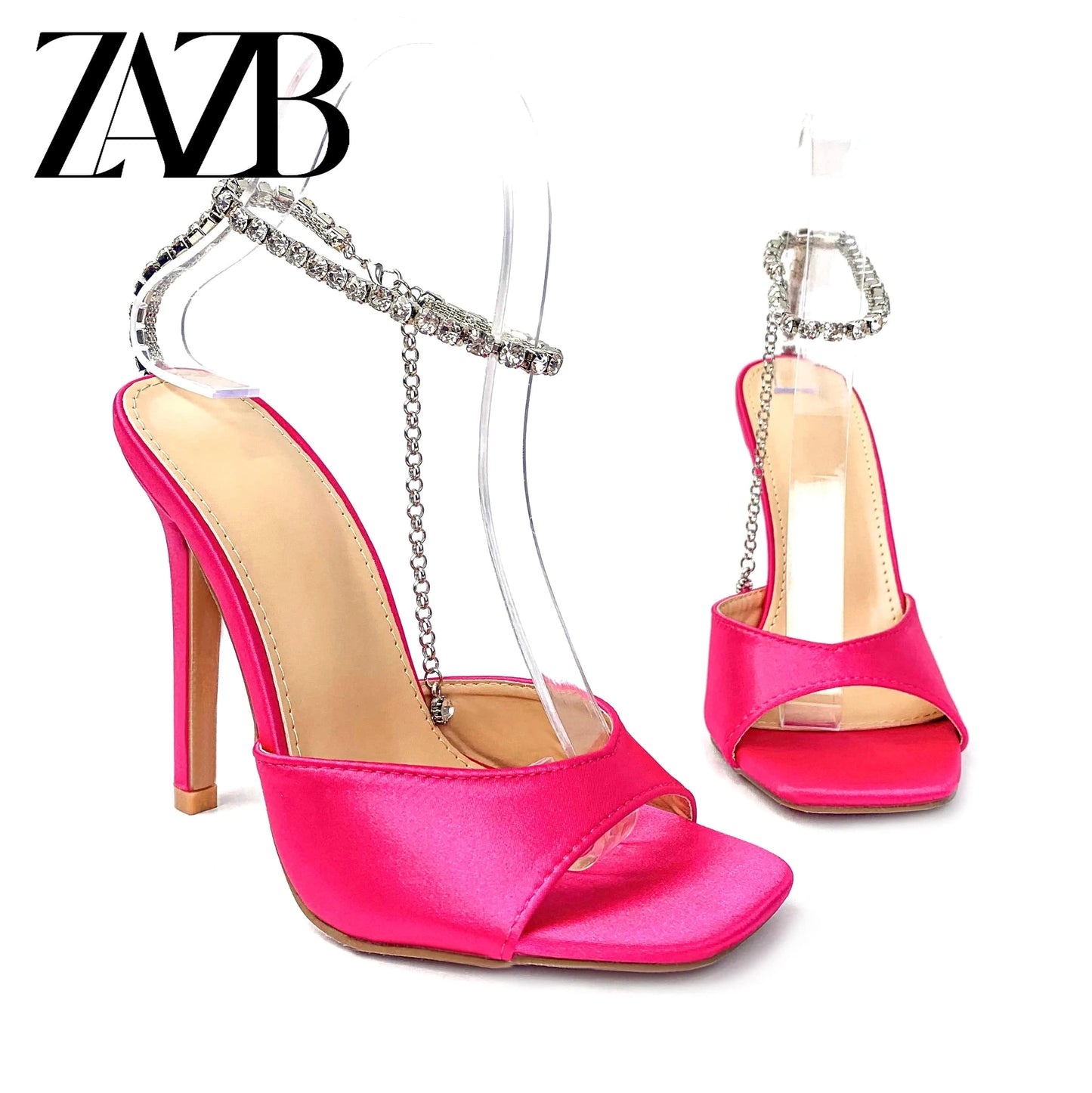 35 / rose red New design formal Shining Rhinestone Women's high heel Sandals Fish mouth Hollow wedding shoes Belt buckle narrow strap ladies