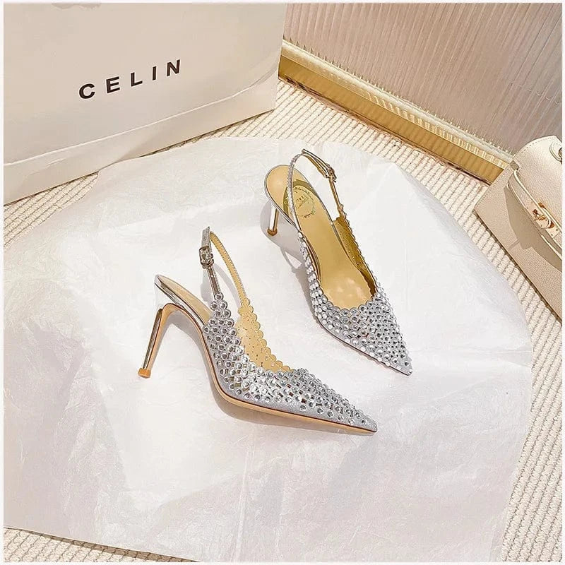 35 / silver -6cm PDEP Rhinestone High Heels for ladies crystal luxury Women's 2023 Summer point toe Sandal Bridal Wedding Heel