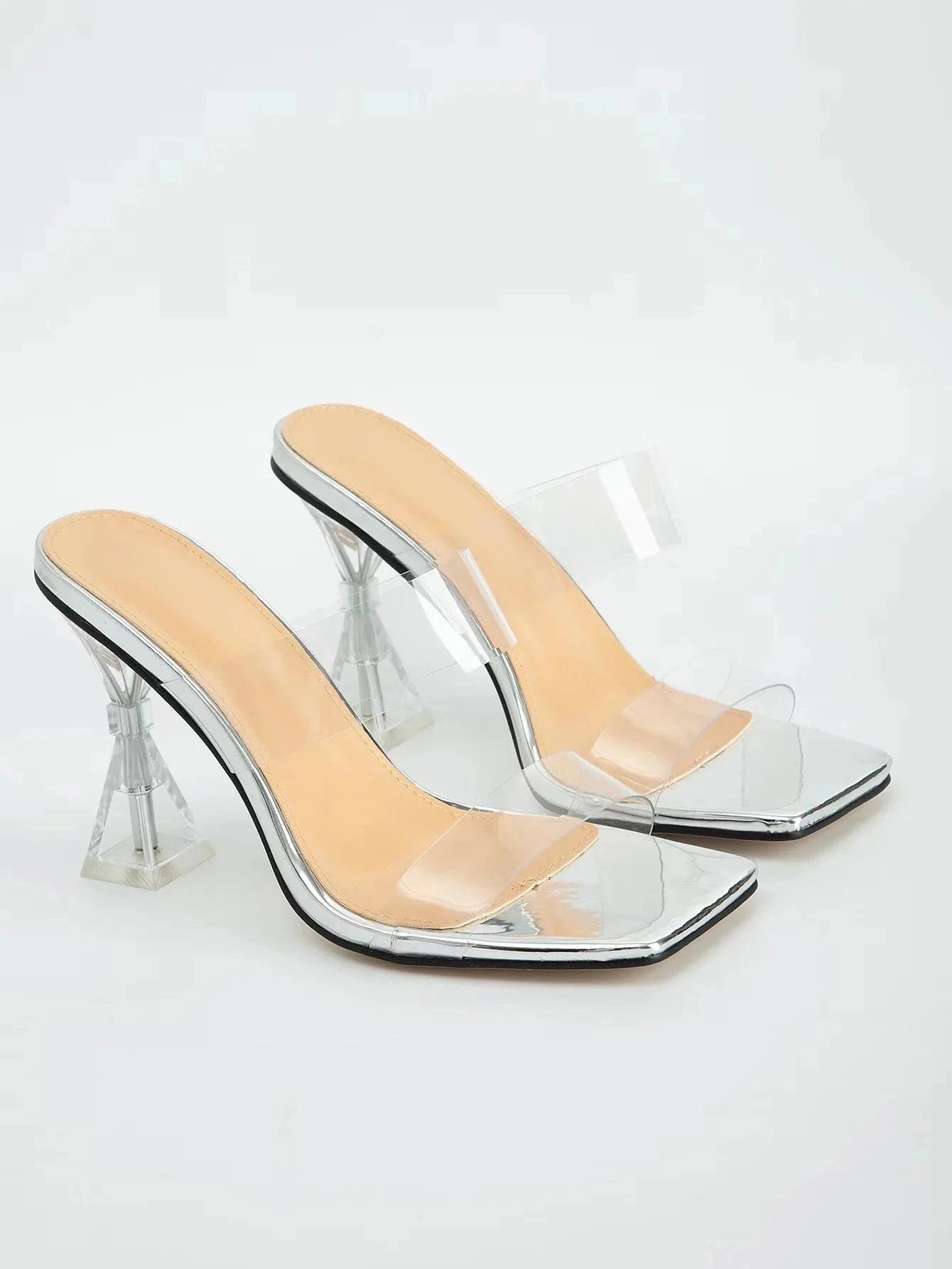 35 / silver J&H 2023 new arrivals double strap clear heels women sexy wine glass transparent high heel slipper sandals sexy women's pumps