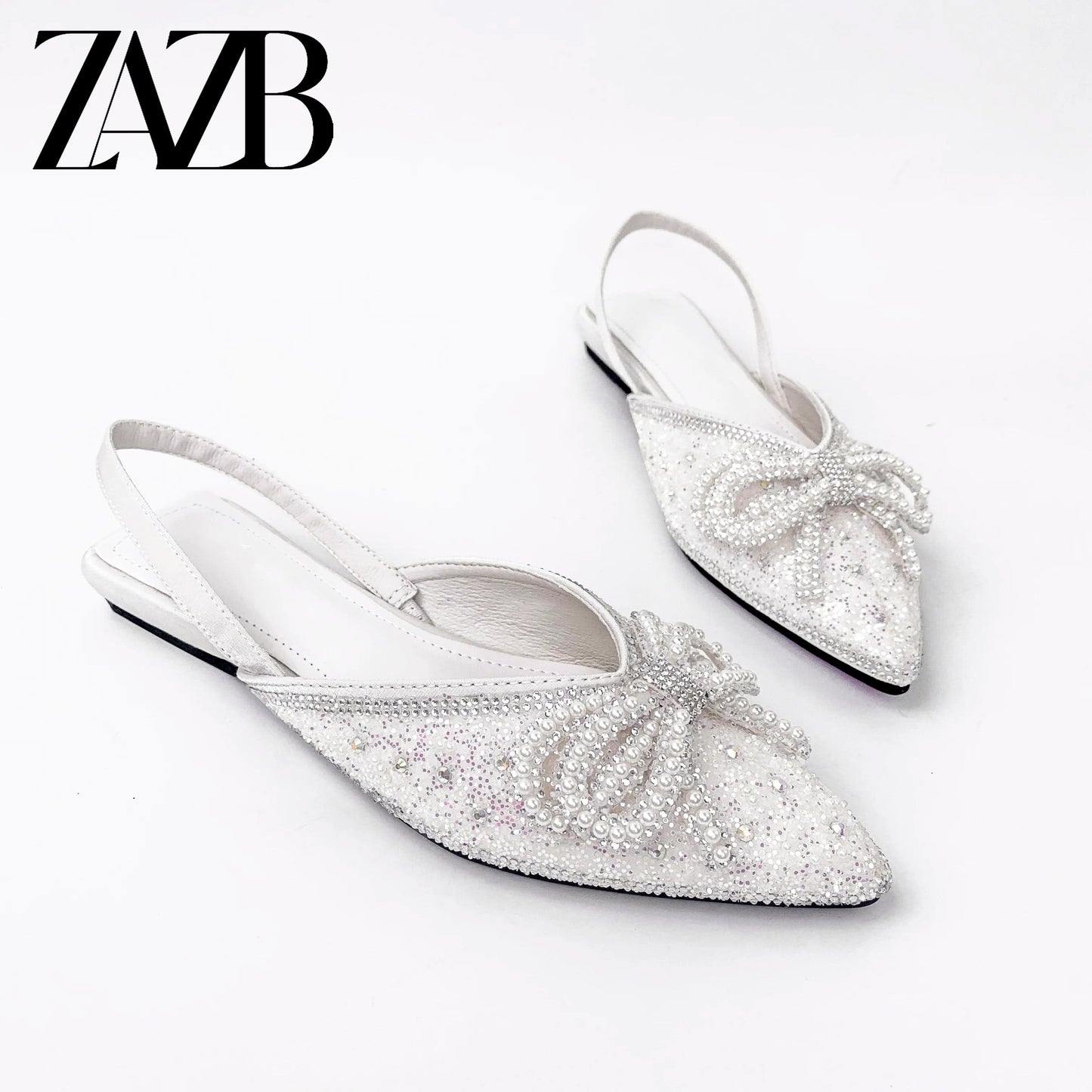 35 / White New summer wholesale bowknot Pointed head women's flat sandals Rome fashion One word band shoes Elegant office
