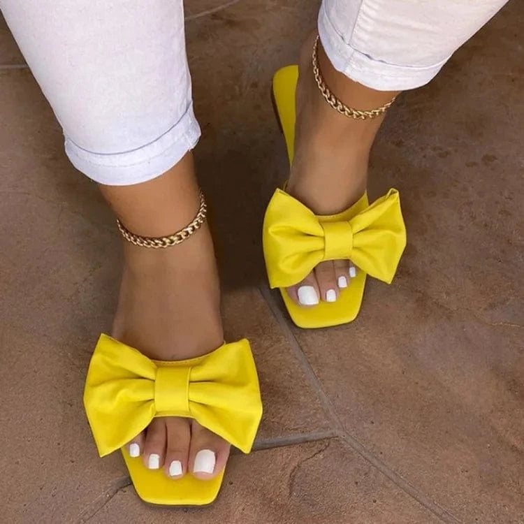 35 / Yellow Fashion Women Shoes Summer Lady's Open Toe Sandals Women's bowknot Flat Casual slipper Outdoor Beach Female Flip Flops