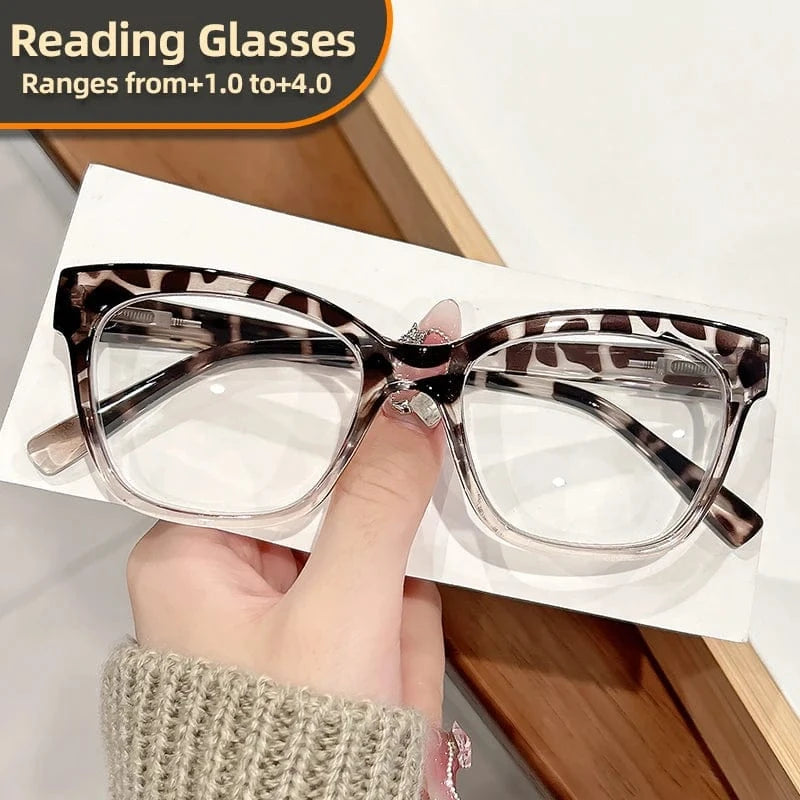350 / Black New retro classic square-framed reading glasses with gradient color matching, trendy and fashionable reading glasses