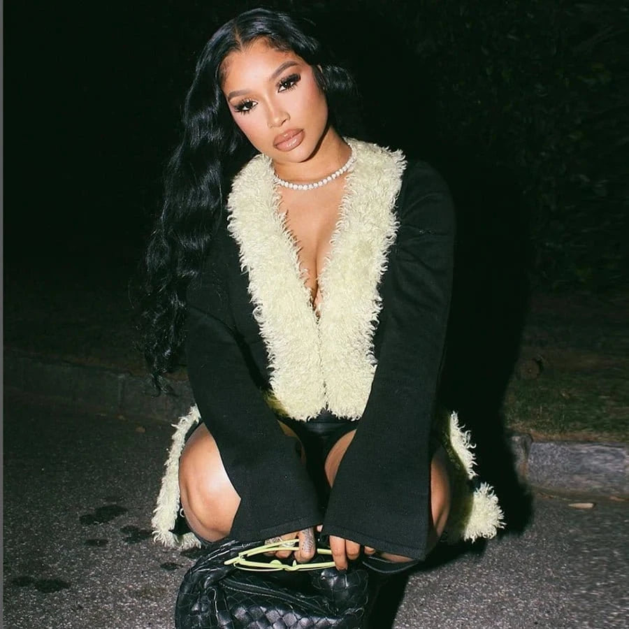 35927 Fashion Fleece Coat Lounge Wear Casual Jacket Women 2023 Fall