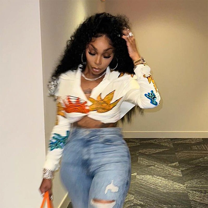 35999 Print Triangular Scarf Shawl Match Shirt Ladies Elegant Streetwear Women Top