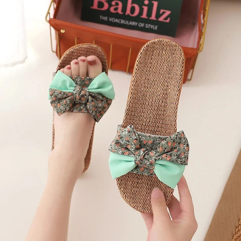 36 / 1 Summer Female Bohemia Bowknot Flax Linen Flip Flops Beach Shoes Sandals Slipper Women's Shoes