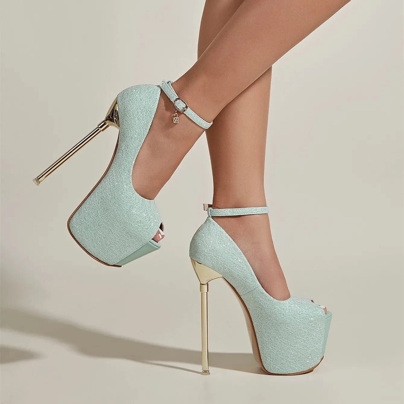 36(23.0cm)=US 5 / light blue Model women's shoes fish mouth dress shoes 17cm hate sky high nightclub pole dance shoes