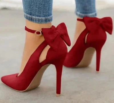 36 / 3 8CM Fashion Plus Size 34-43 Bowknot Shoes Women Pointed Toe High Heels Woman Thin Heels Ladies Sexy Pumps Ladies Buckle Strap Shoes