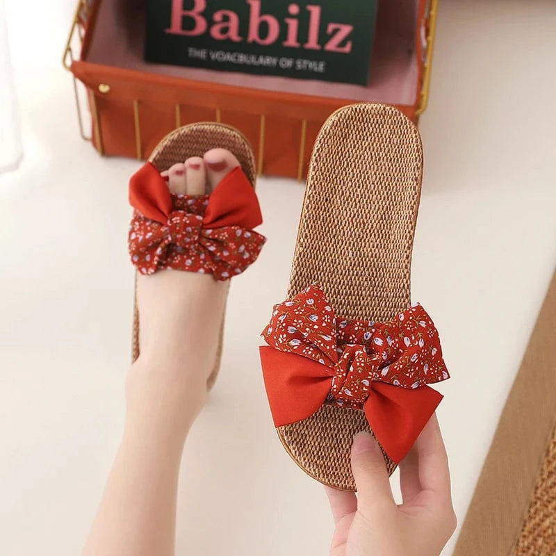 36 / 3 Summer Female Bohemia Bowknot Flax Linen Flip Flops Beach Shoes Sandals Slipper Women's Shoes