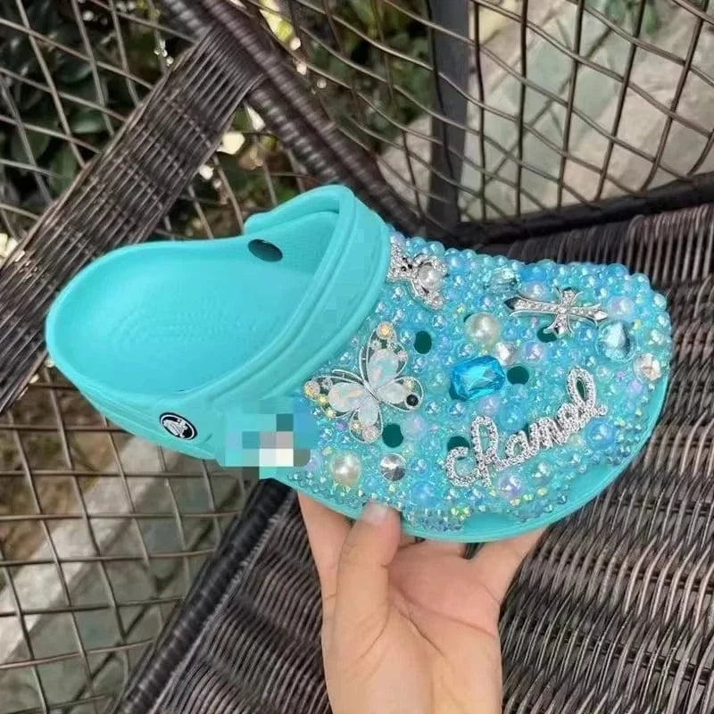 36-46 SIize New Sandals Rose Red Pearl Rhinestone Flower Summer Women's Slippers Home Fashion Beach Women's Hole Shoes