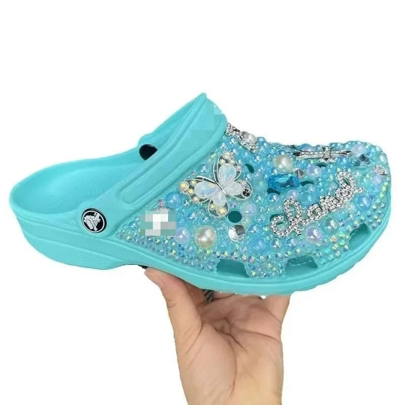 36-46 SIize New Sandals Rose Red Pearl Rhinestone Flower Summer Women's Slippers Home Fashion Beach Women's Hole Shoes