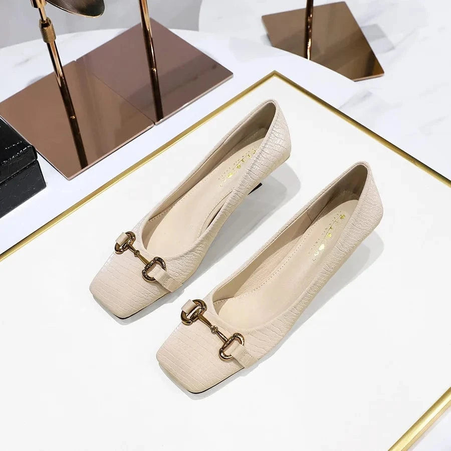 36 / Apricot Fashion Women Square-toe Buckle Kitten Heels Outside Banquet Ladies Dress Sandals Spring Summer Low Heels Female