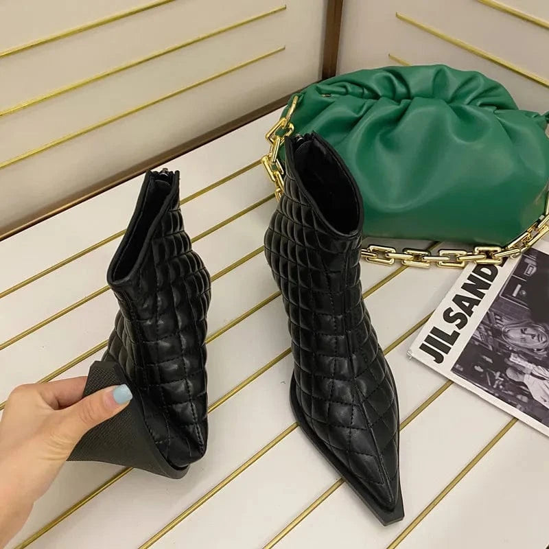 36 / Black 2022 latest Korean fashion pointed short boots pea crocodile leather PU high heel boots