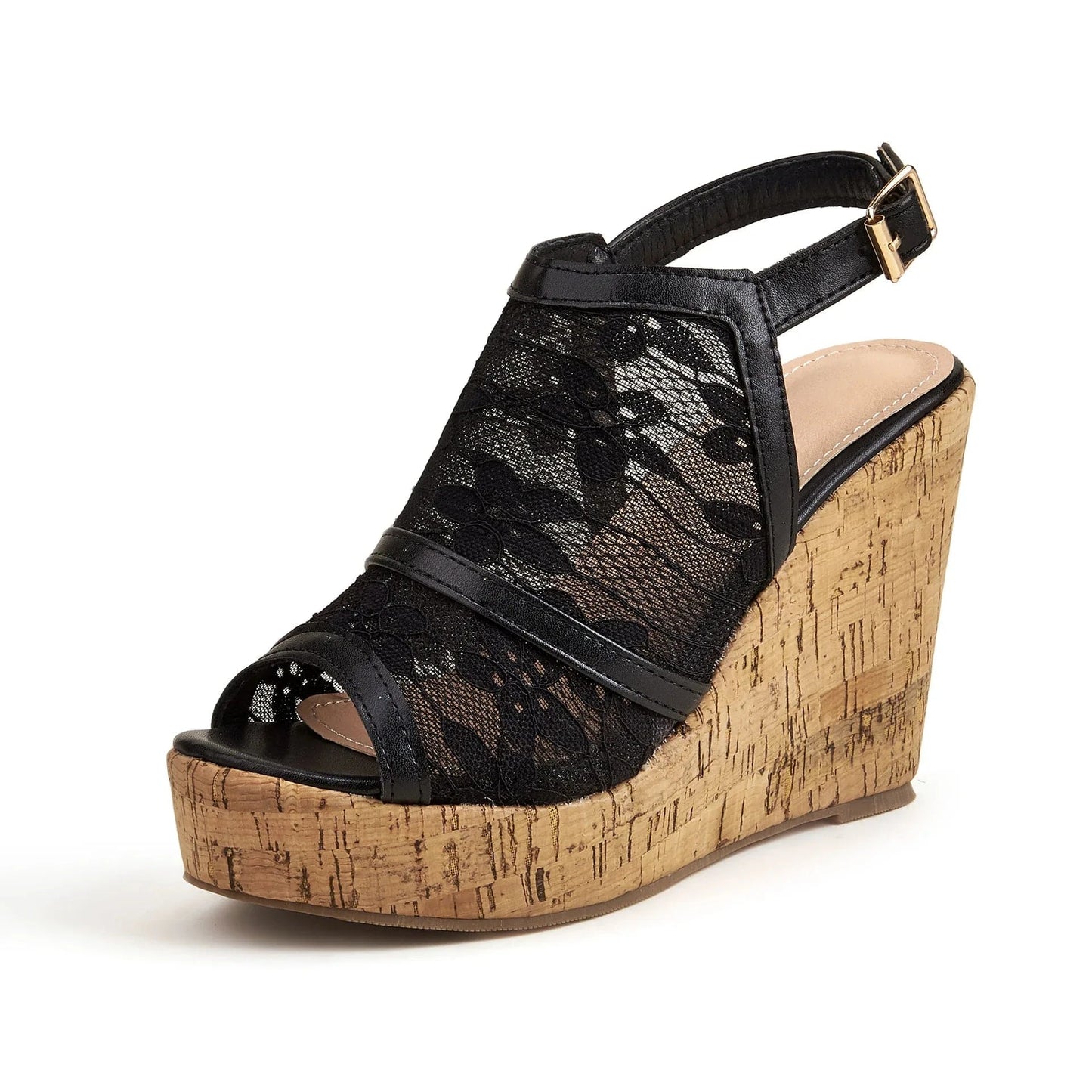 36 / Black 2022 New Female Summer Lace Platform Shoes Women Fish-mouth Ankle Buckle Wedges Rome Sandals