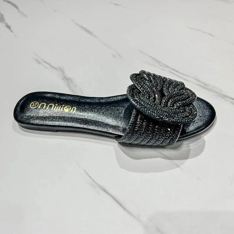 36 / Black Dropshipping Custom Logo 2024 New Styles Colorful Rhinestone Women`s Slippers Fashion Beach Shoes Slides