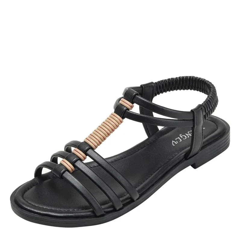 36 / Black Dropshipping Custom Logo Retro Style Roman Sandals Bohemian Comfortable Flat Travel Beach Sandals for Women