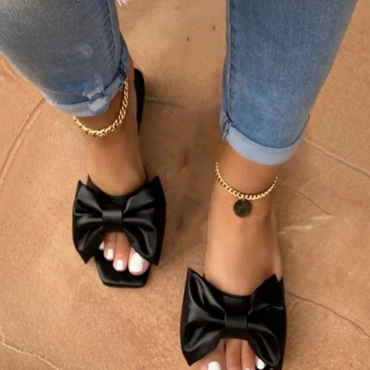 36 / Black Fashion Women Shoes Summer Lady's Open Toe Sandals Women's bowknot Flat Casual slipper Outdoor Beach Female Flip Flops