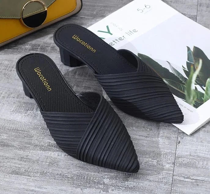 36 / Black GX01A55 Fashion Women Slippers For Pointed Toe Low Heel Slides Outdoor Women Shoes