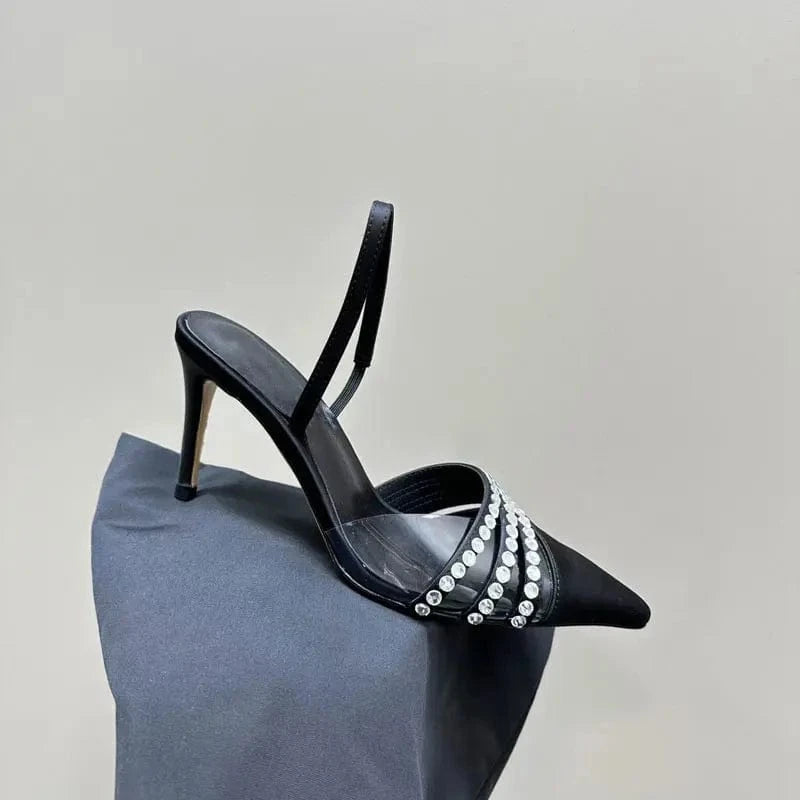 36 / Black top quality brand office shoes fashion rhinestone high heels designer women sandals sexy women's shoes high heels