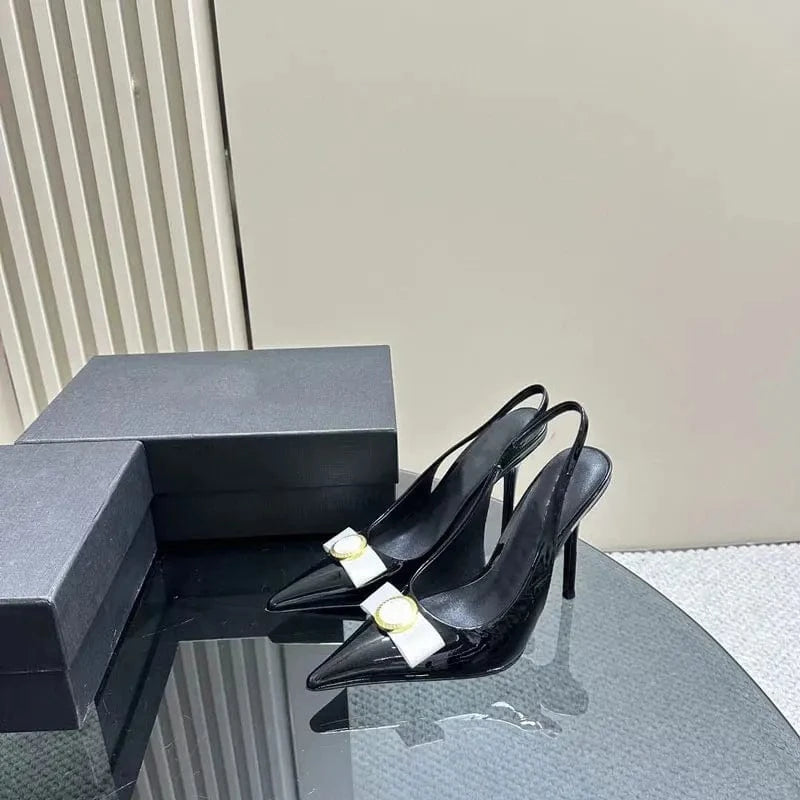 36 / Black white 2024 new style fashion pointed toe high heels luxury brand women's sandals genuine leather designer shoes