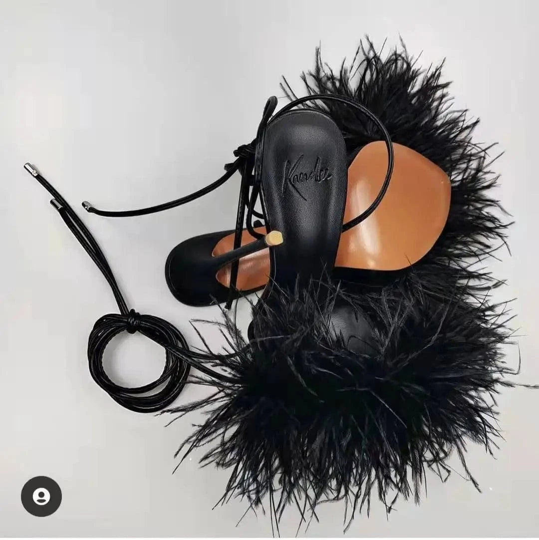 36 / Black Women High Heels Custom Feather Sandals Special Designer Sexy Sandals Custom Party High Heels Summer Sandals 10%