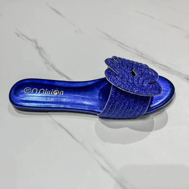36 / Blue Dropshipping Custom Logo 2024 New Styles Colorful Rhinestone Women`s Slippers Fashion Beach Shoes Slides