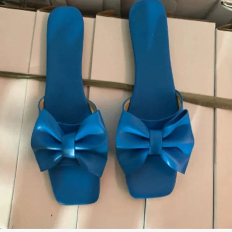 36 / Blue Fashion Women Shoes Summer Lady's Open Toe Sandals Women's bowknot Flat Casual slipper Outdoor Beach Female Flip Flops