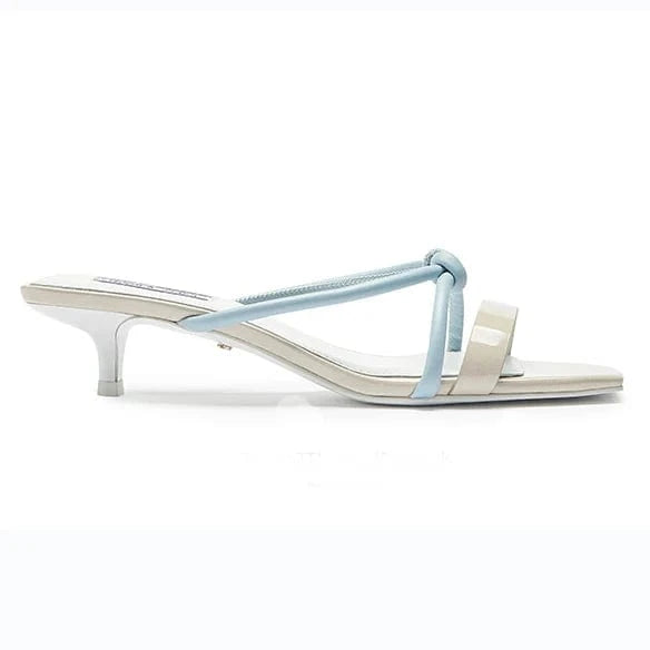 36 / Blue New arrival custom made low price square toe bow sweety slide slip on women heel sandals for ladies women slipper sandals