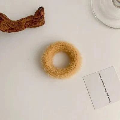 36 Ginger Yellow Short Plush Hair Ties Cute Plush Rabbit Ear Hair Rope Lovely Ring Women Autumn Winter High Elastic Band Scrunchies Fur Hair Ties for Girls