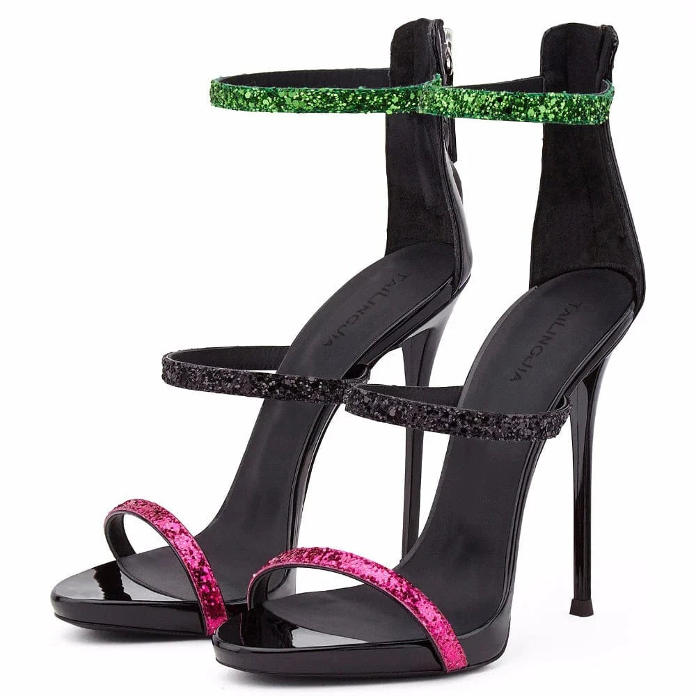 36 / Glitter 2 Factory Classic Party Heels Basic Evening Dress Shoes Summer Ladies Platform Heeled Sandals Women High Heel Strappy Sandal