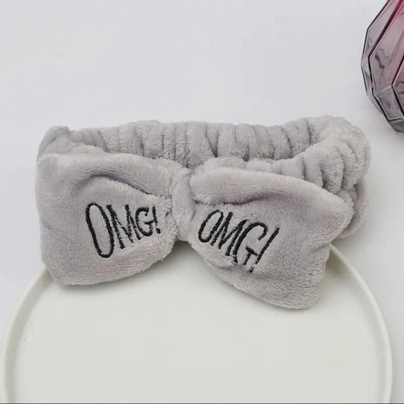 36 Gray OMG Elastic Headband Custom Logo OMG Bowknot Wash Face Hairband Rabbit Cat Ear Cute Plush Lady Soft Women Elastic Hair Band Flannel Make up Headbands