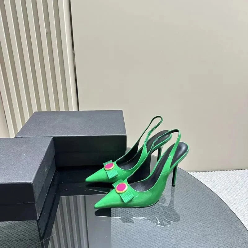36 / Green 2024 new style fashion pointed toe high heels luxury brand women's sandals genuine leather designer shoes
