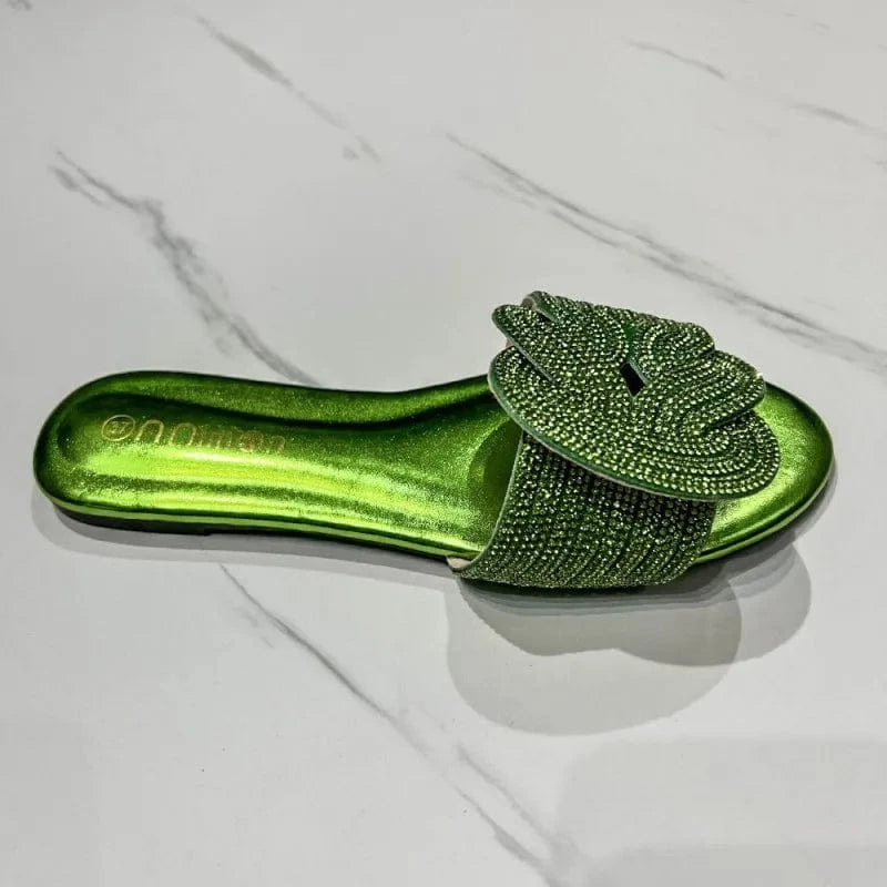 36 / Green Dropshipping Custom Logo 2024 New Styles Colorful Rhinestone Women`s Slippers Fashion Beach Shoes Slides
