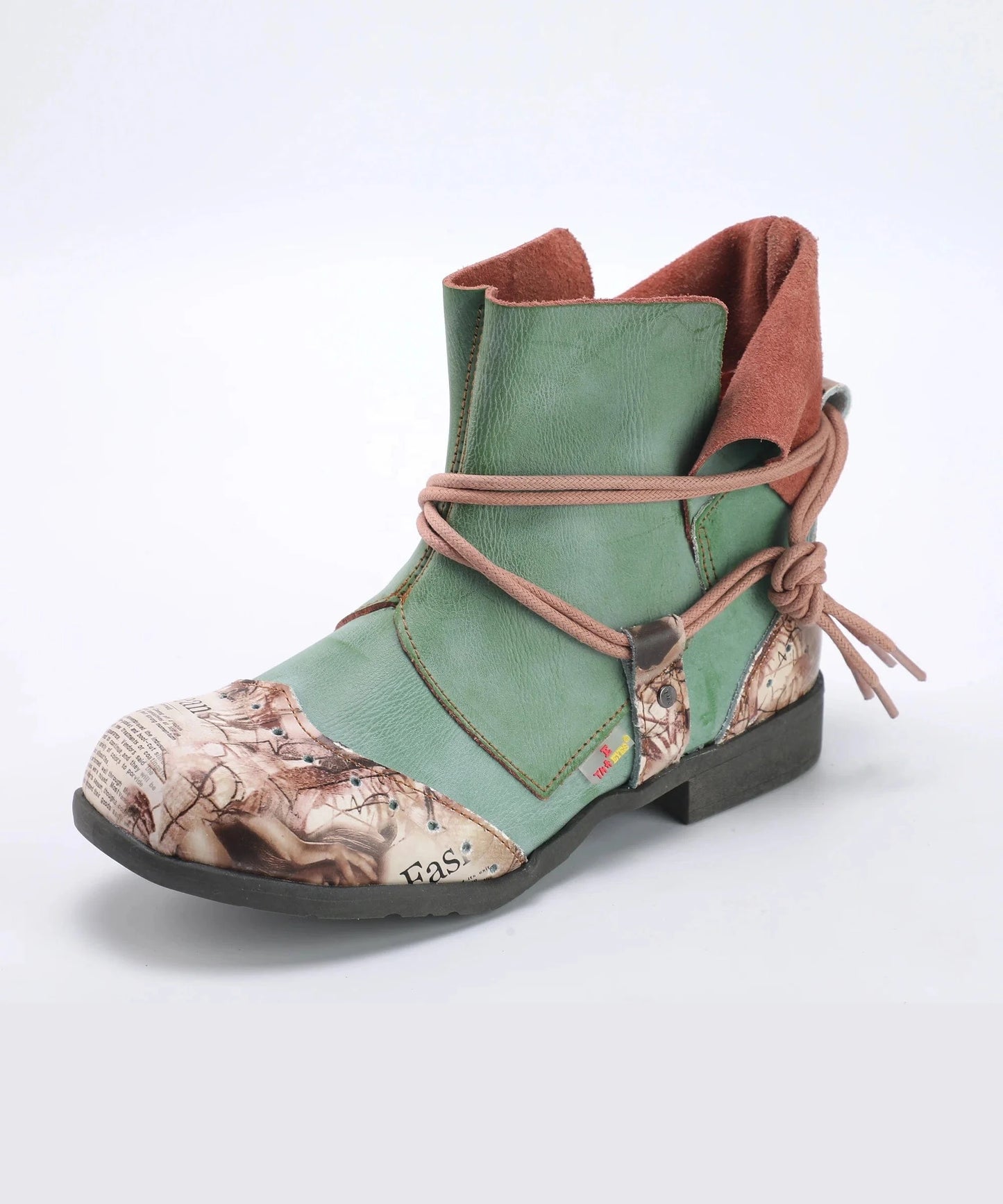 36 / Green Women Boots Plus Size Spring Ankle Boots Lace Up Short Knight Leather Shoes