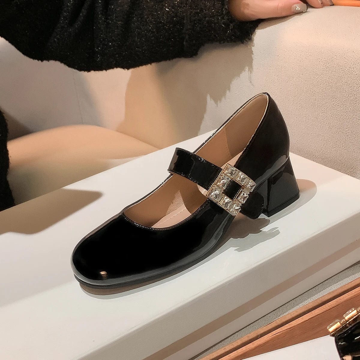 36,Insole length 230MM / Black French Mary Jane Shoes size 35-40 Side Buckle Fairy Style High Heels for women