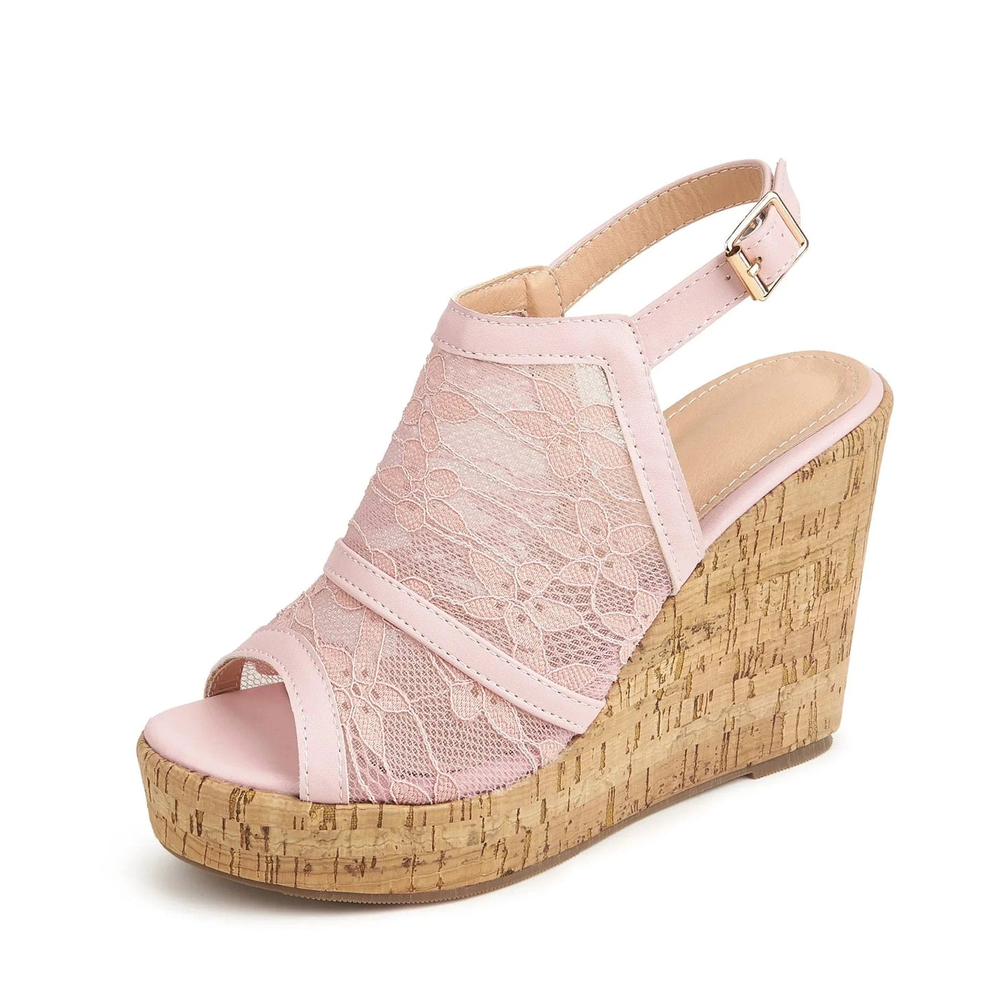 36 / Pink 2022 New Female Summer Lace Platform Shoes Women Fish-mouth Ankle Buckle Wedges Rome Sandals