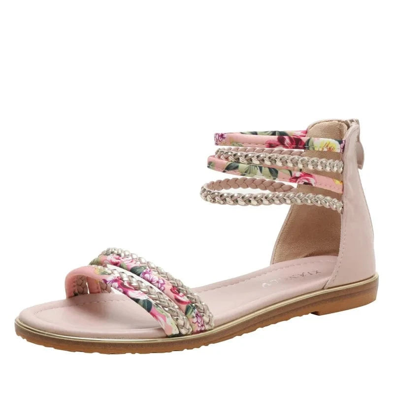 36 / Pink Dropshipping Custom Logo 2024 New Ladies Fashion Flat Roman Sandals Casual Summer Holiday Travel Beach Shoes