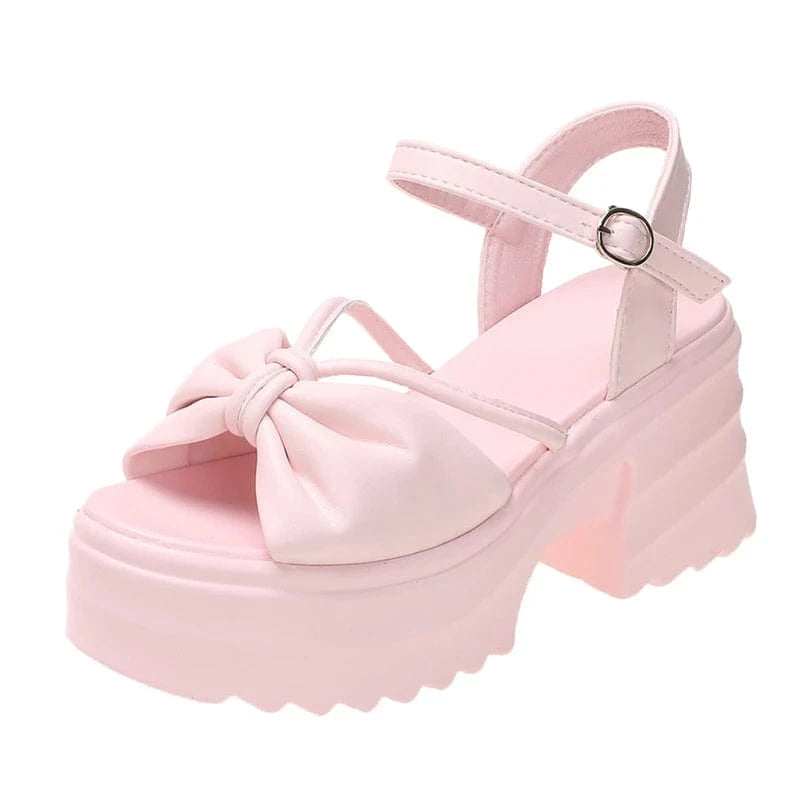 36 / Pink Dropshipping Custom Logo Pink Bow-knot Fashion Comfortable Women's Wedges Sandals Height Increasing Shoes Girls Sandals