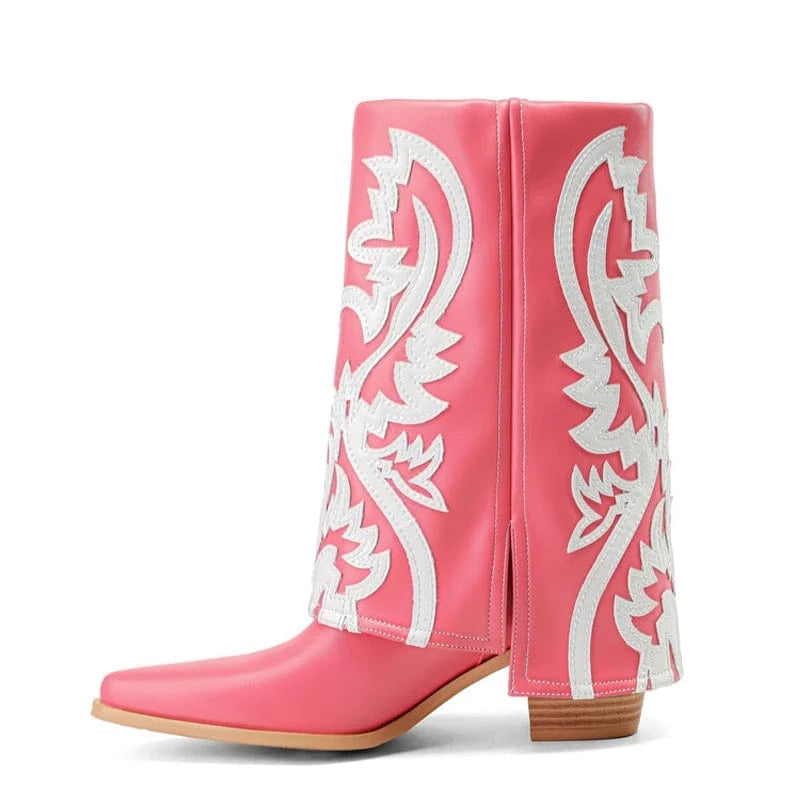 36 / Pink1 Colorful Rhinestone Pointed Toe Women's Pants Short Boots High Wedge Heels Overlay Cowboy Ankle Booties Western Style Shoes