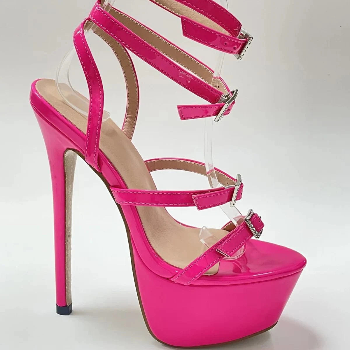 36 / Plum Model Dress Shoes Sexy Nightclub Large Size Platform Women Heeled sandals|lace up Stiletto Patent Leather Ankle Strap Sandals