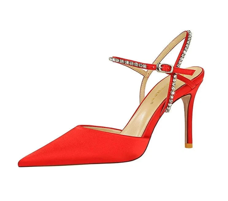 36 / Red Fashion banquet sexy women's shoes stiletto high heels stain pointed T-strap sandals clear heels shoes