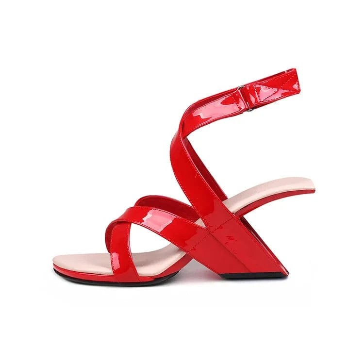 36 / Red Summer Sandals Women Versatile Square-toe Open-toe Mujer Zapatos Cross Strap Lace Up High Heel Sandals Ladies Vacation Sandalias