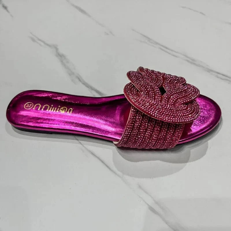36 / Rose red Dropshipping Custom Logo 2024 New Styles Colorful Rhinestone Women`s Slippers Fashion Beach Shoes Slides