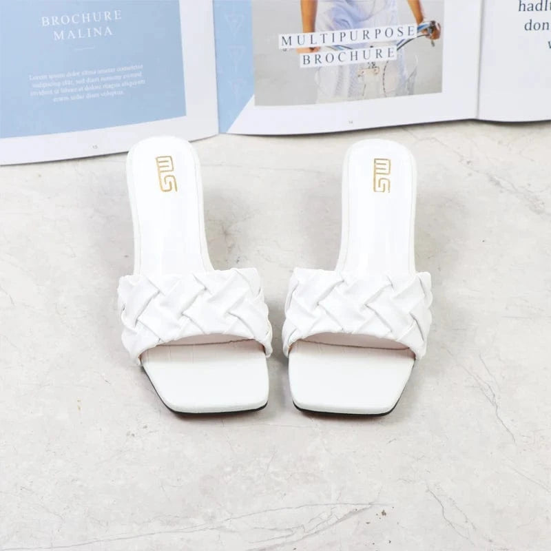 36 / White 2022 Heel Sandals Shoes For Women New Fashion Clear Round Heel Squared Open Toe Stiletto Sparkly Details One Word Strain Sandals