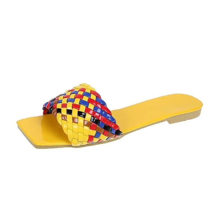 36 / Yellow New Summer woman Korean slipper Woven band wear a word shoes adult outdoor beach Casual Lightweight slippers